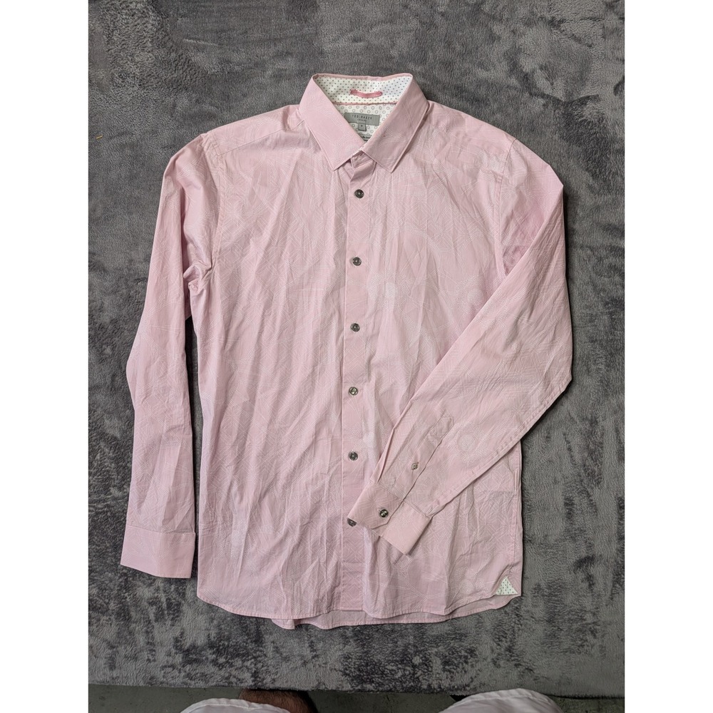 Ted Baker London Mens Pink Geometric Floral Button Down Shirt Size M Long Slv